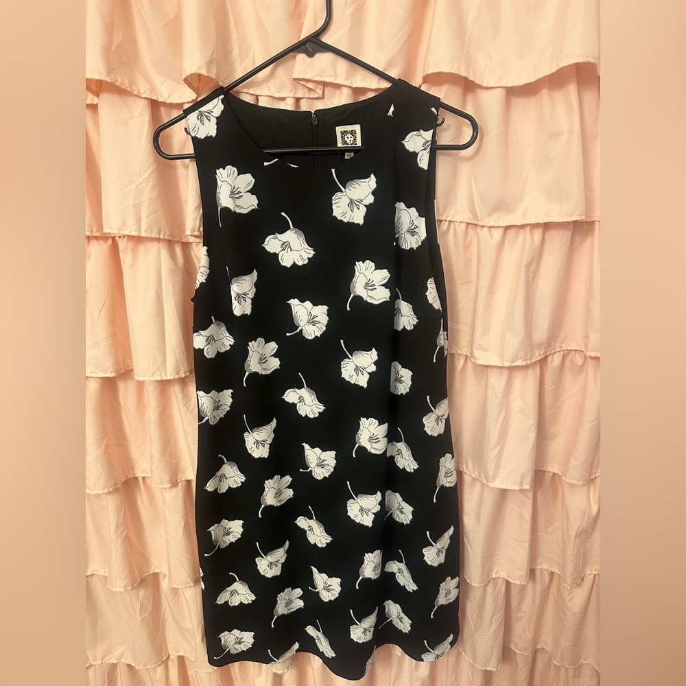 Anne Klein Black Floral Sleeveless Shift Dress Size 10